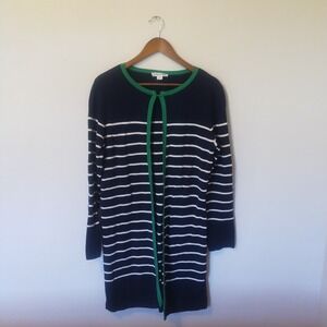 Pendleton Long Sleeve Cardigan Women's Medium Blue White Silk Cotton Nautical